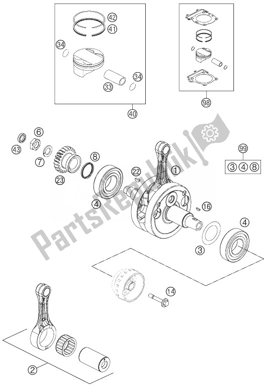 All parts for the Crankshaft, Piston of the KTM 250 EXC F Australia 2013