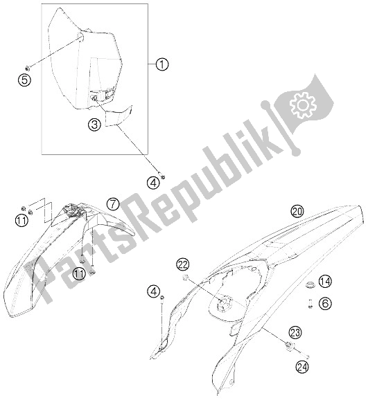 All parts for the Mask, Fenders of the KTM 125 SX Europe 2015