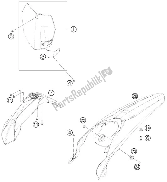 Tutte le parti per il Maschera, Parafanghi del KTM 150 SX USA 2015