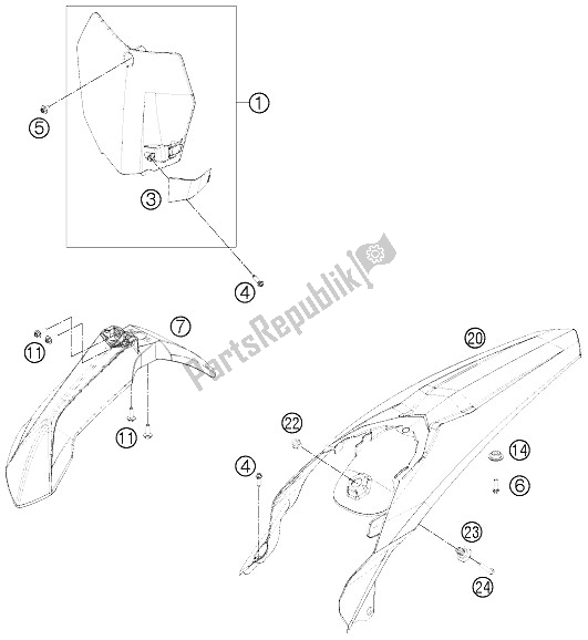 All parts for the Mask, Fenders of the KTM 250 SX Europe 2015