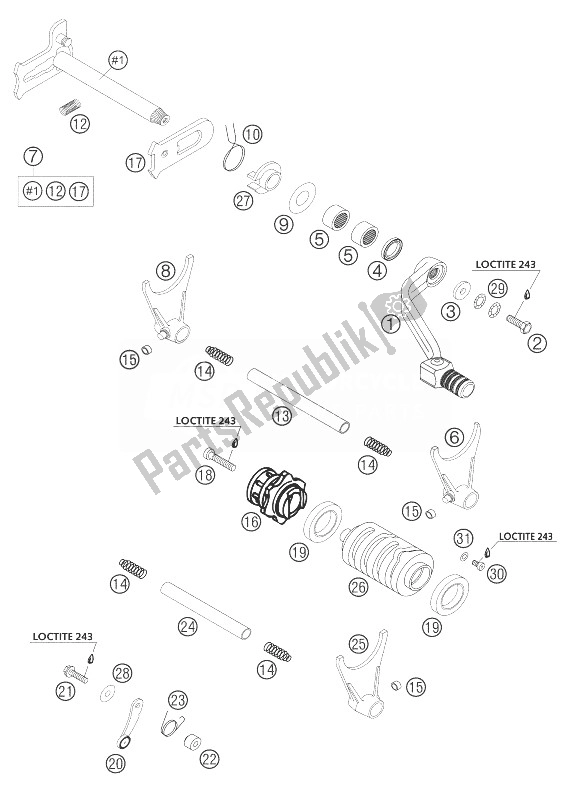 All parts for the Shifting Mechanism of the KTM 400 EXC Racing United Kingdom 2004