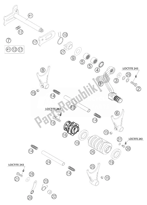 All parts for the Shifting Mechanism of the KTM 450 SMS Europe 2004