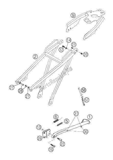 All parts for the Subframe 660 Rallye 2002 of the KTM 660 Rallye Europe 2002