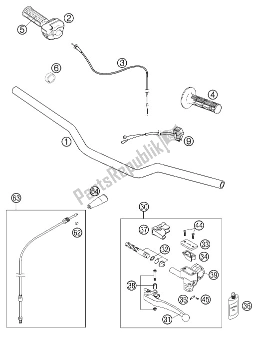 All parts for the Handlebar, Instruments 65sx 02 of the KTM 65 SX Europe 2002