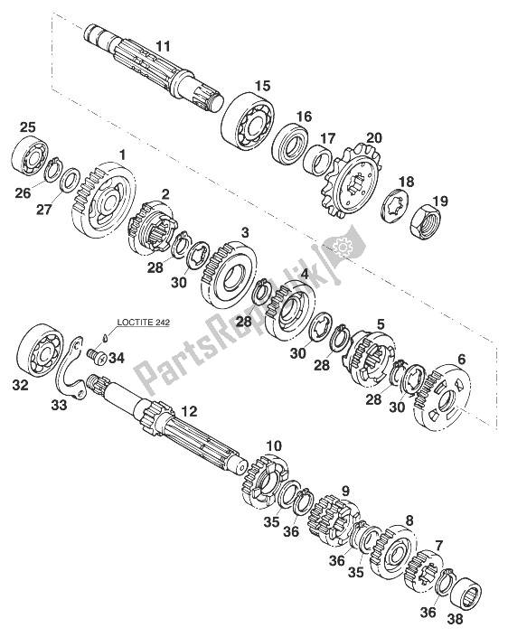 Tutte le parti per il Cambio Euro 125 '96 del KTM 125 LC2 80 Europe 1998