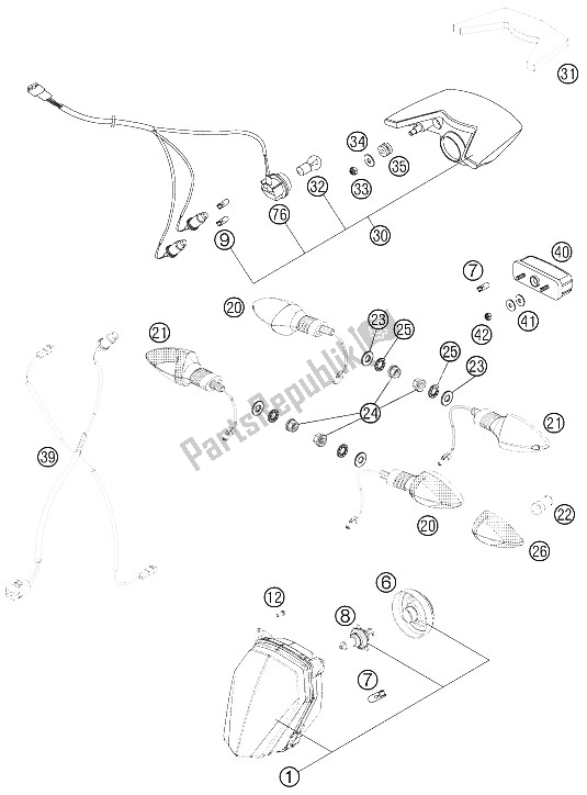 All parts for the Lightning System of the KTM 990 SM T Black ABS Spec Edit Brazil 2011