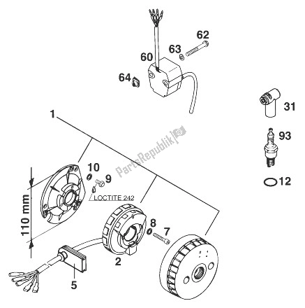 All parts for the Ignition System Sem K11 '98 of the KTM 300 EGS 10 KW Europe 1998