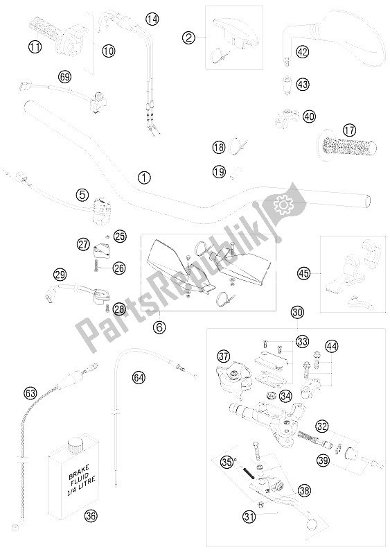 All parts for the Handlebar, Controls of the KTM 450 EXC SIX Days Europe 2009