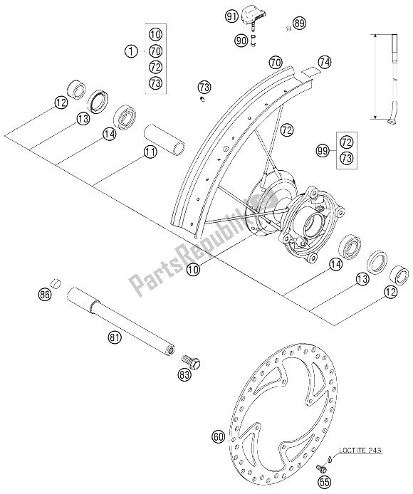 Tutte le parti per il Ruota Anteriore 85 Sx del KTM 85 SX 19 16 Europe 2005