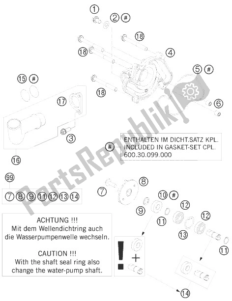 All parts for the Water Pump of the KTM 990 Supermoto T Orange France 2010