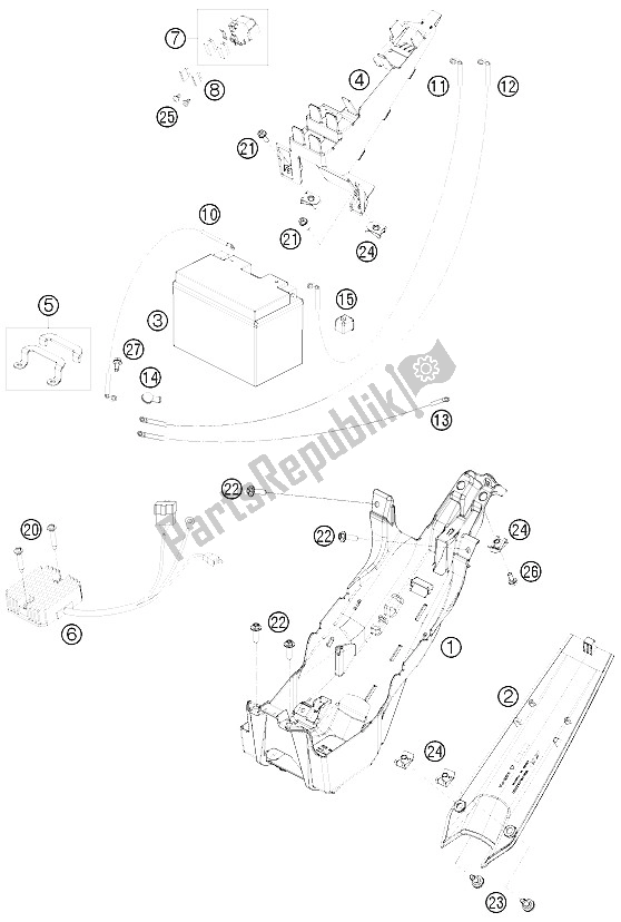 All parts for the Battery of the KTM RC 8 Orange 08 PS 09 USA 1200 2008