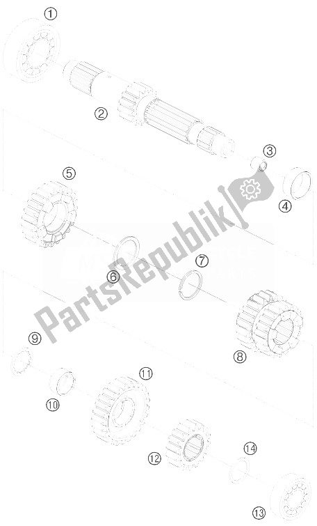 All parts for the Transmission I - Main Shaft of the KTM 1190 RC8 Orange USA 2010