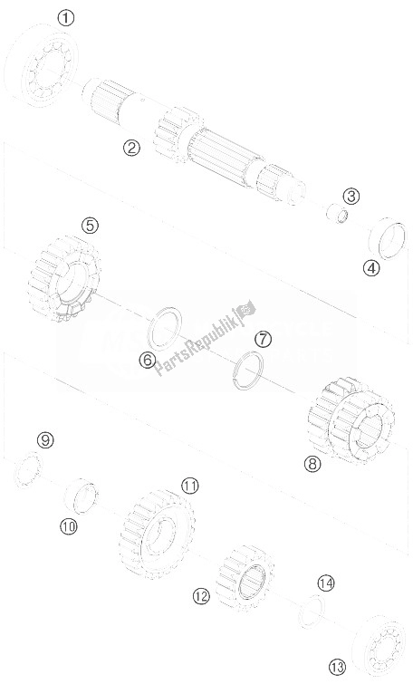 All parts for the Transmission I - Main Shaft of the KTM 1190 RC8 R LIM ED Red Bull 10 USA 2010