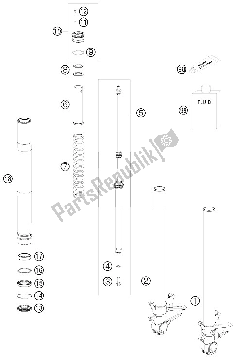 Toutes les pièces pour le Fourche Avant Démontée du KTM 1190 RC 8 Black USA 2009