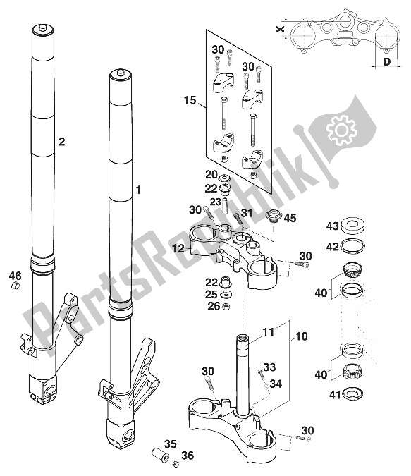 Tutte le parti per il Forcella Anteriore - Gambo Sterzo Wp Duke '99 del KTM 640 Duke II Lime USA 2000