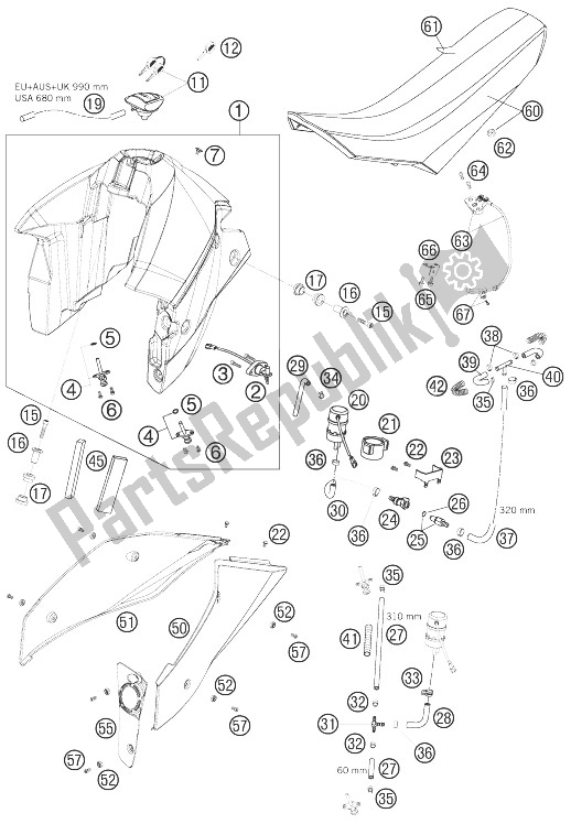 Toutes les pièces pour le Réservoir, Siège, Couverture du KTM 950 Supermoto R USA 2007