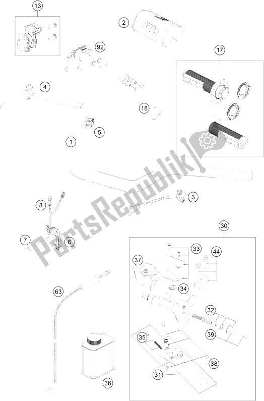 Toutes les pièces pour le Guidon, Commandes du KTM 450 SX F Factory Edition USA 2015