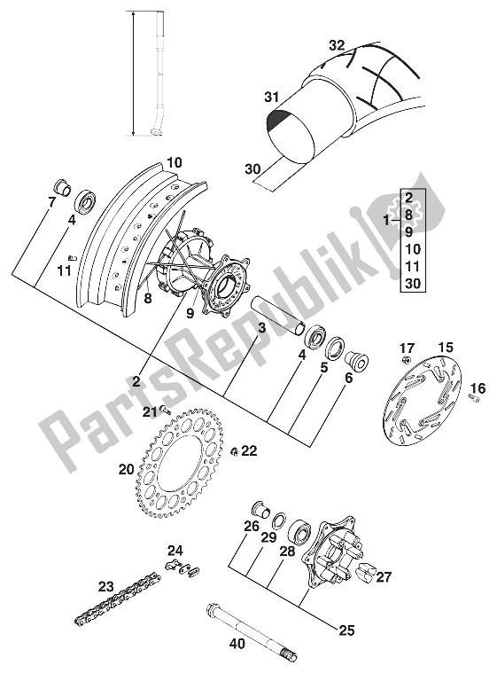 Todas las partes para Rueda Trasera Duke '97 de KTM 620 Duke E 37 KW Europe 1997