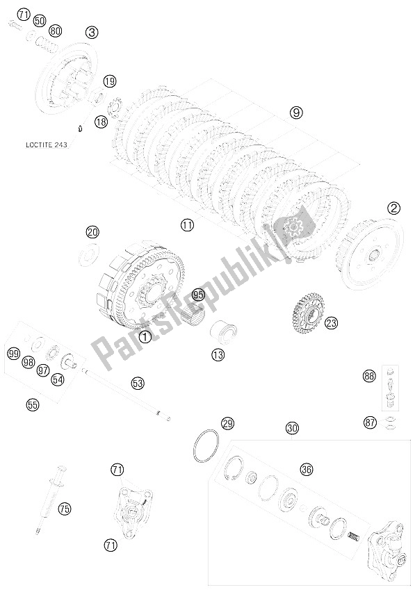 All parts for the Clutch of the KTM 505 XC F USA 2008