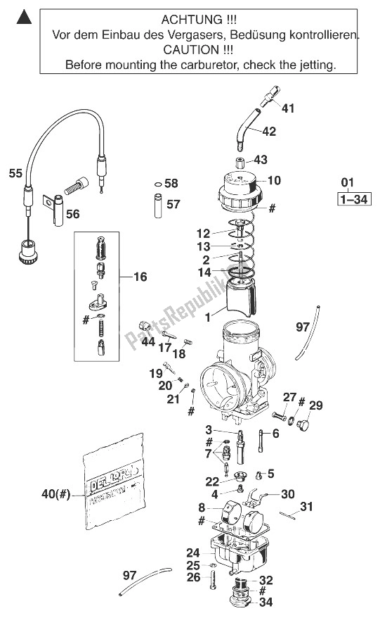 Tutte le parti per il Carburatore Dell Orto Vhsb38qs 54 del KTM 540 SXC 99 Australia 1999