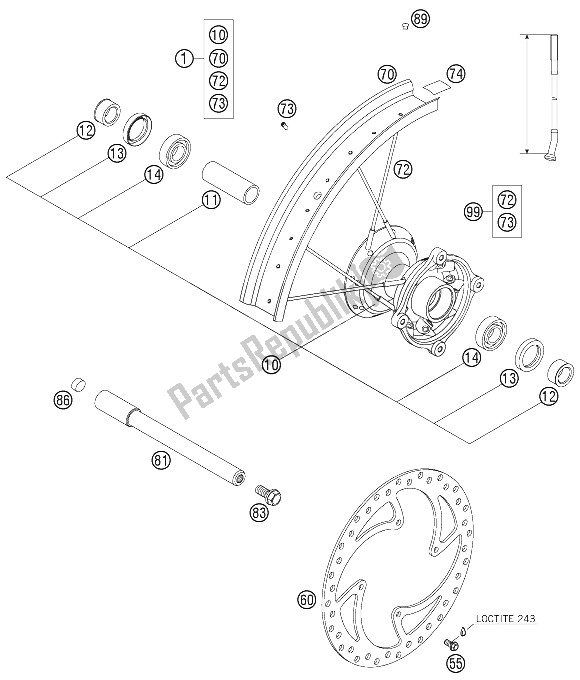 All parts for the Front Wheel of the KTM 85 SX 17 14 Europe 2006