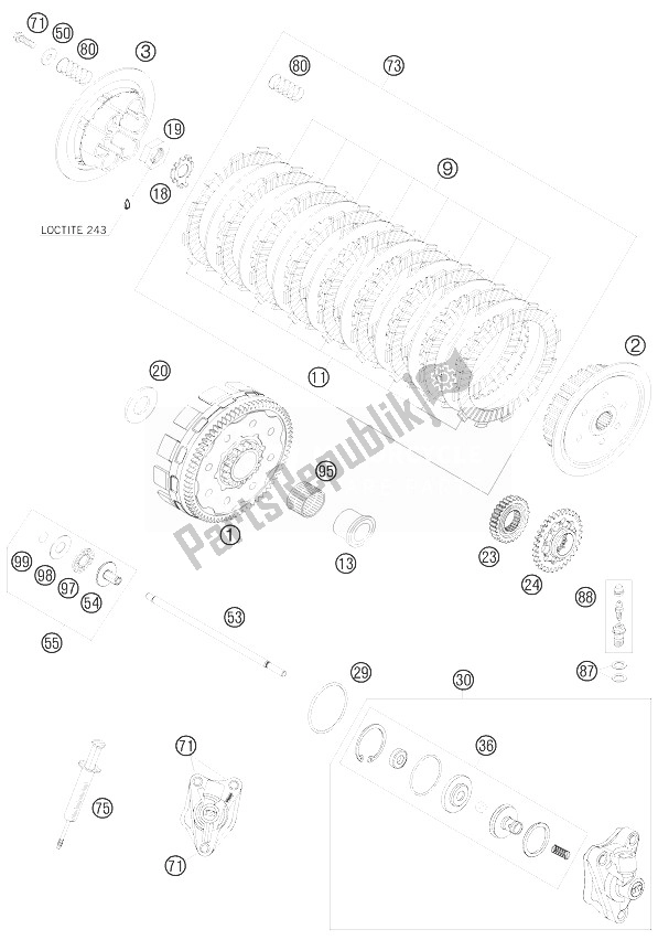 All parts for the Clutch of the KTM 450 SX F Fact Repl Nagl Europe 2010