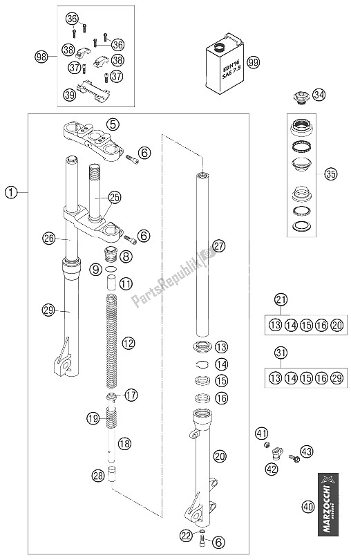 Tutte le parti per il Forcella Anteriore 50 Senior Avventura del KTM 50 Senior Adventure Europe 2005