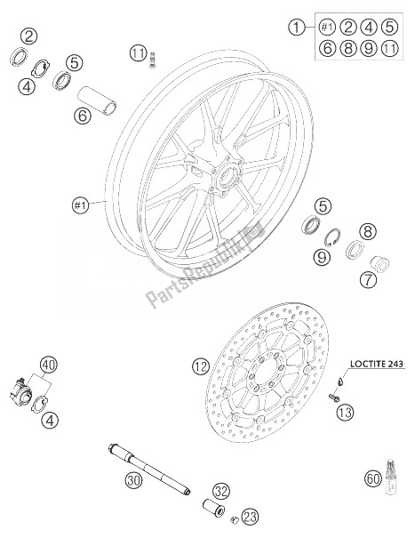 Tutte le parti per il Ruota Anteriore Brembo 640 Duke Ii del KTM 640 Duke II Yellow Europe 2004