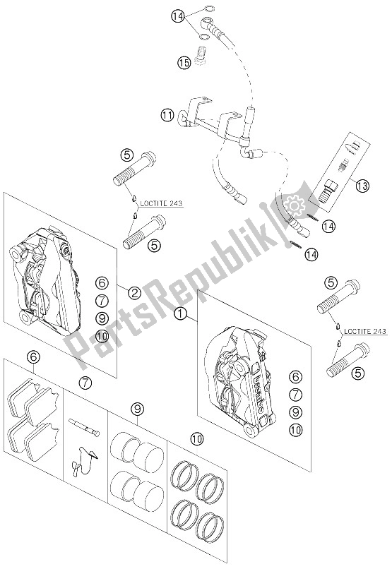 All parts for the Brake Caliper Front of the KTM 950 Supermoto Orange Australia United Kingdom 2005