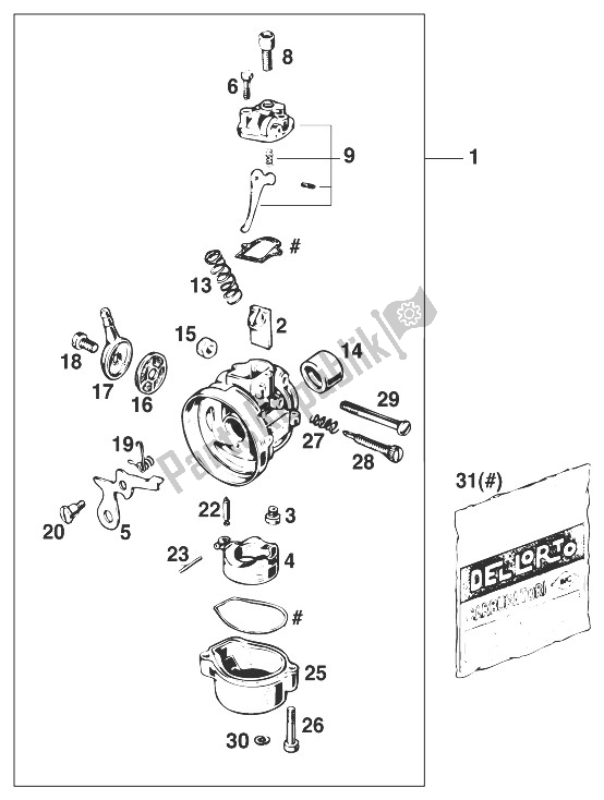 All parts for the Carburetor 50 Sxr Dellorto Sha14 of the KTM 50 SX PRO Junior Europe 1999