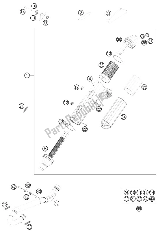 All parts for the Exhaust System of the KTM 350 XCF W USA 2012