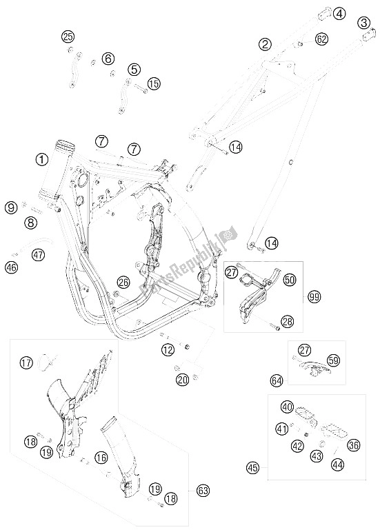 Tutte le parti per il Telaio del KTM 505 XC F Europe 2009