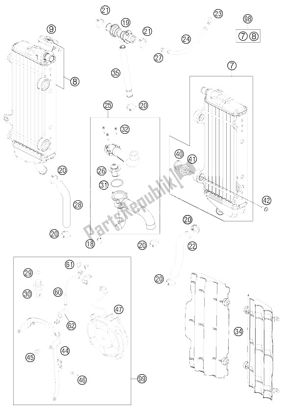Todas as partes de Sistema De Refrigeração do KTM 250 EXC F Australia 2012