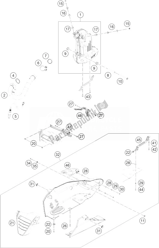 Tutte le parti per il Impianto Di Scarico del KTM RC 390 White ABS B D 14 Europe 2014