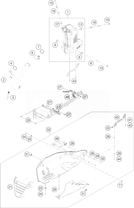 All parts for the Exhaust System of the KTM RC 390 White ABS Europe 2014