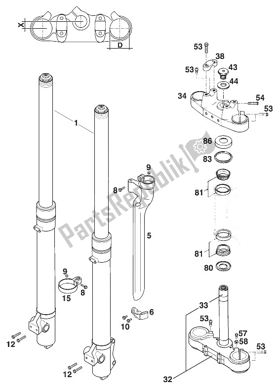 All parts for the Front Fork - Steering Stem Marzocchi 2-takt '96 of the KTM 300 EXC M O 13 LT USA 1996