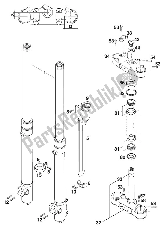 All parts for the Front Fork - Steering Stem Marzocchi 2-takt '96 of the KTM 300 SIX Days M ö Europe 1996