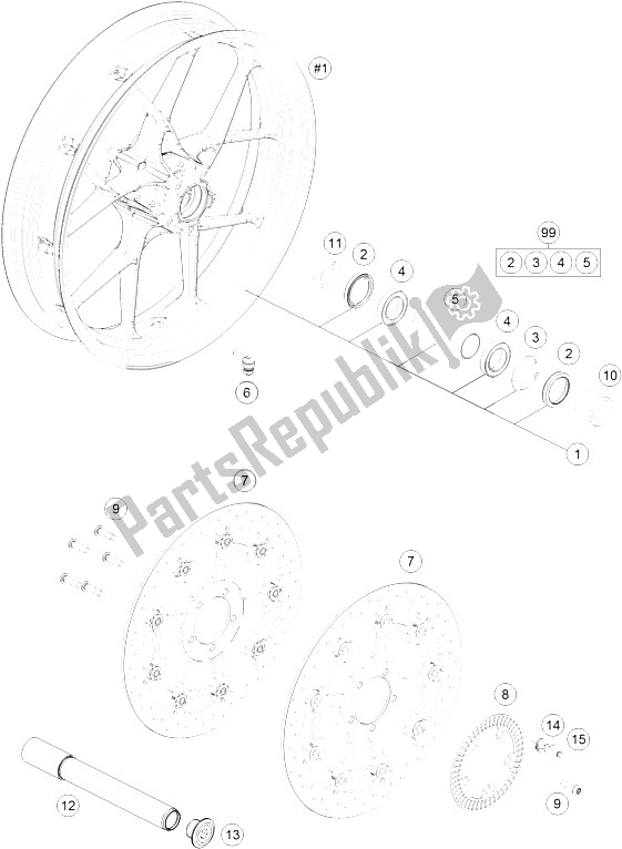 All parts for the Front Wheel of the KTM 1290 Superduke R Black ABS 15 USA 2015