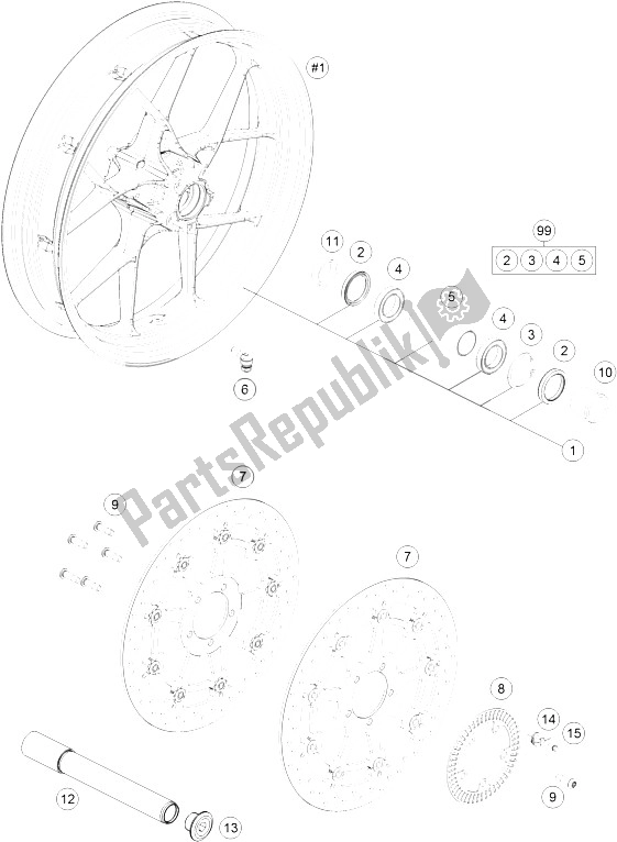 All parts for the Front Wheel of the KTM 1290 Superduke R Orange ABS 15 France 2015