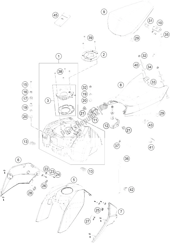 All parts for the Tank, Seat, Covers of the KTM 250 Duke BL ABS B D 15 Asia 2015