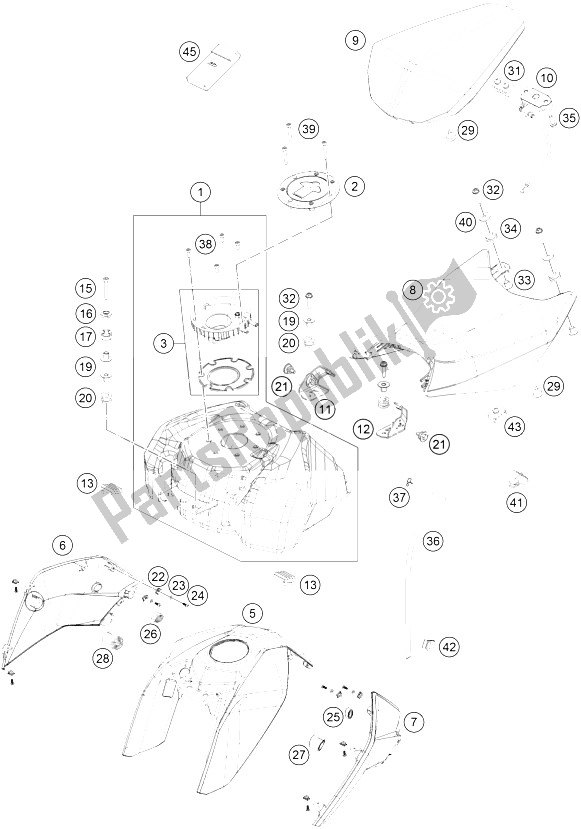 Toutes les pièces pour le Réservoir, Siège, Couverture du KTM 390 Duke BL ABS B D 16 USA 2016