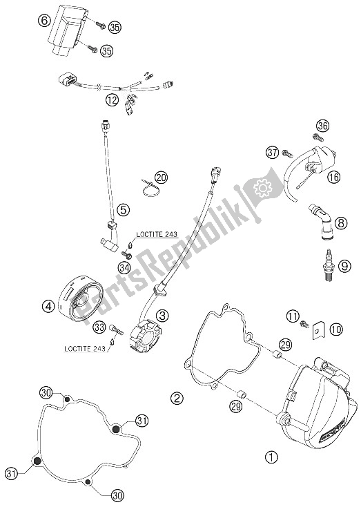 Tutte le parti per il Sistema Di Accensione del KTM 250 SXS F Europe 2008