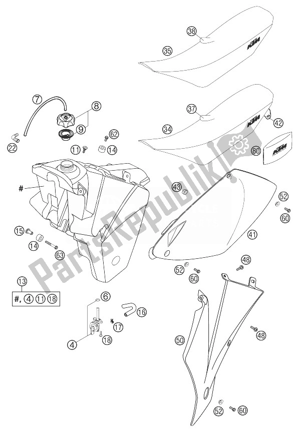 Tutte le parti per il Serbatoio, Sedile, Coperchio Racing Sx del KTM 450 SXS Racing Europe 2003