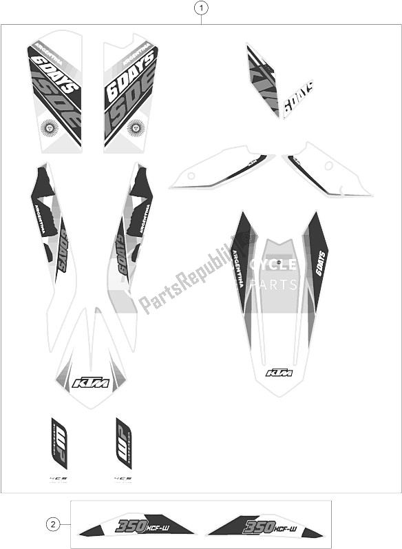 All parts for the Decal of the KTM 350 XCF W SIX Days USA 2015
