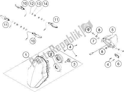 All parts for the Lighting System of the KTM 1190 ADV ABS Grey WES Europe 2013