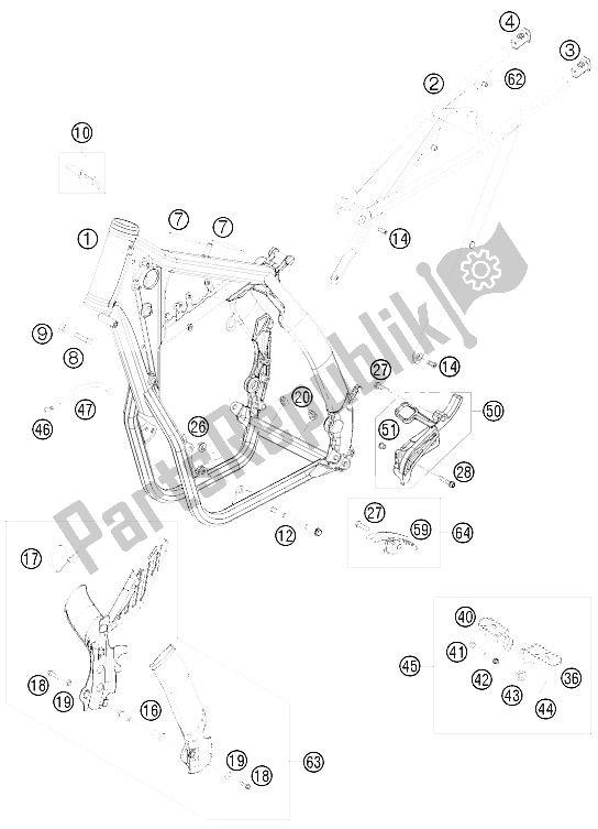 All parts for the Frame of the KTM 530 EXC Australia 2011