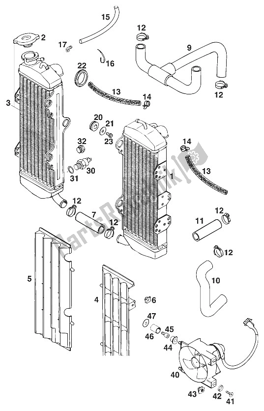 All parts for the Radiator - Radiator Hose Egs-e Military '97 of the KTM 400 EGS E 29 KW 11 LT Blau Europe 1997