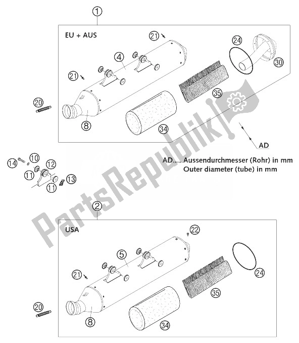 All parts for the Main Silencer Racing Mxc, Exc of the KTM 250 EXC Racing Australia 2003