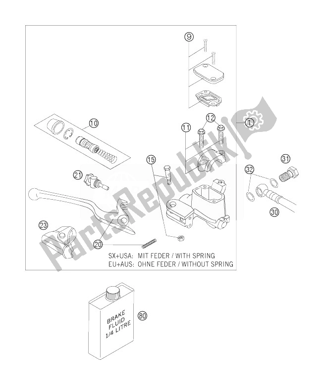 All parts for the Hand Brake Cylinder of the KTM 450 SX F Europe 2007