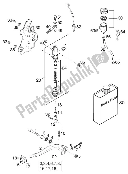 All parts for the Rear Brake Control Racing 2000 of the KTM 520 EXC Racing Australia 2000